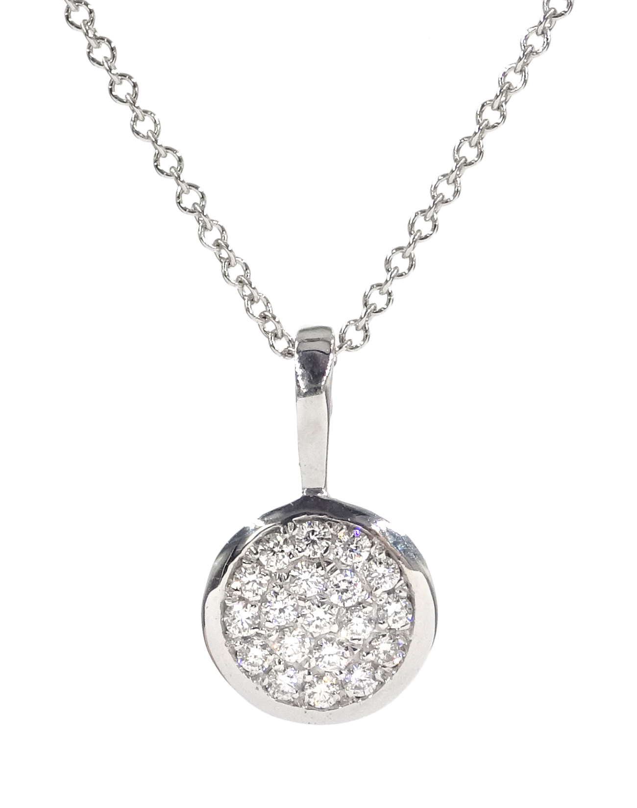 18ct white gold diamond circular pendant necklace,