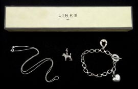 Links of London silver bracelet with horseshoe and heart charm,