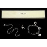 Links of London silver bracelet with horseshoe and heart charm,