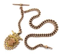 Early 20th century rose gold tapering Albert chain with T bar and clip by P&M Ltd,