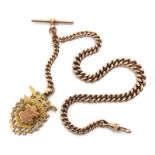 Early 20th century rose gold tapering Albert chain with T bar and clip by P&M Ltd,