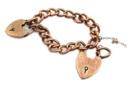 9ct rose gold child's bracelet with two heart lockets stamped 9ct, approx 10.