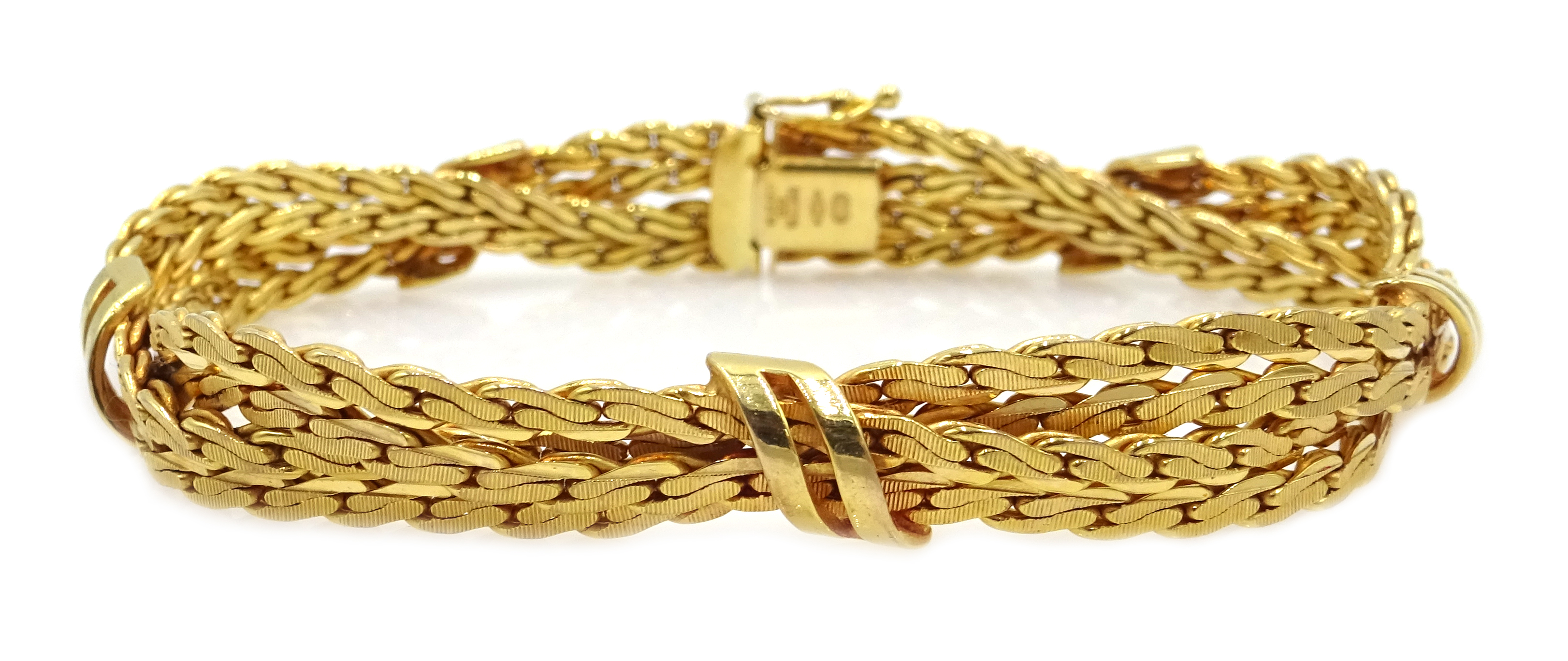 Gold link weave bracelet hallmarked 9ct, approx 25.