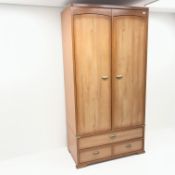 Harrods inlaid cherry double wardrobe, two doors above two drawers, W110cm, H214cm,