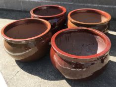 Set four glazed composite belly pot planters, D55cm,
