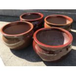 Set four glazed composite belly pot planters, D55cm,