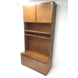 Mid century teak cabient, four cupboard doors, single shelf, fall front unit, W102cm, H204cm,