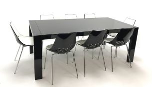 Heals Italian Calligaris piano black and glass top dining table (W100cm, H75cm,
