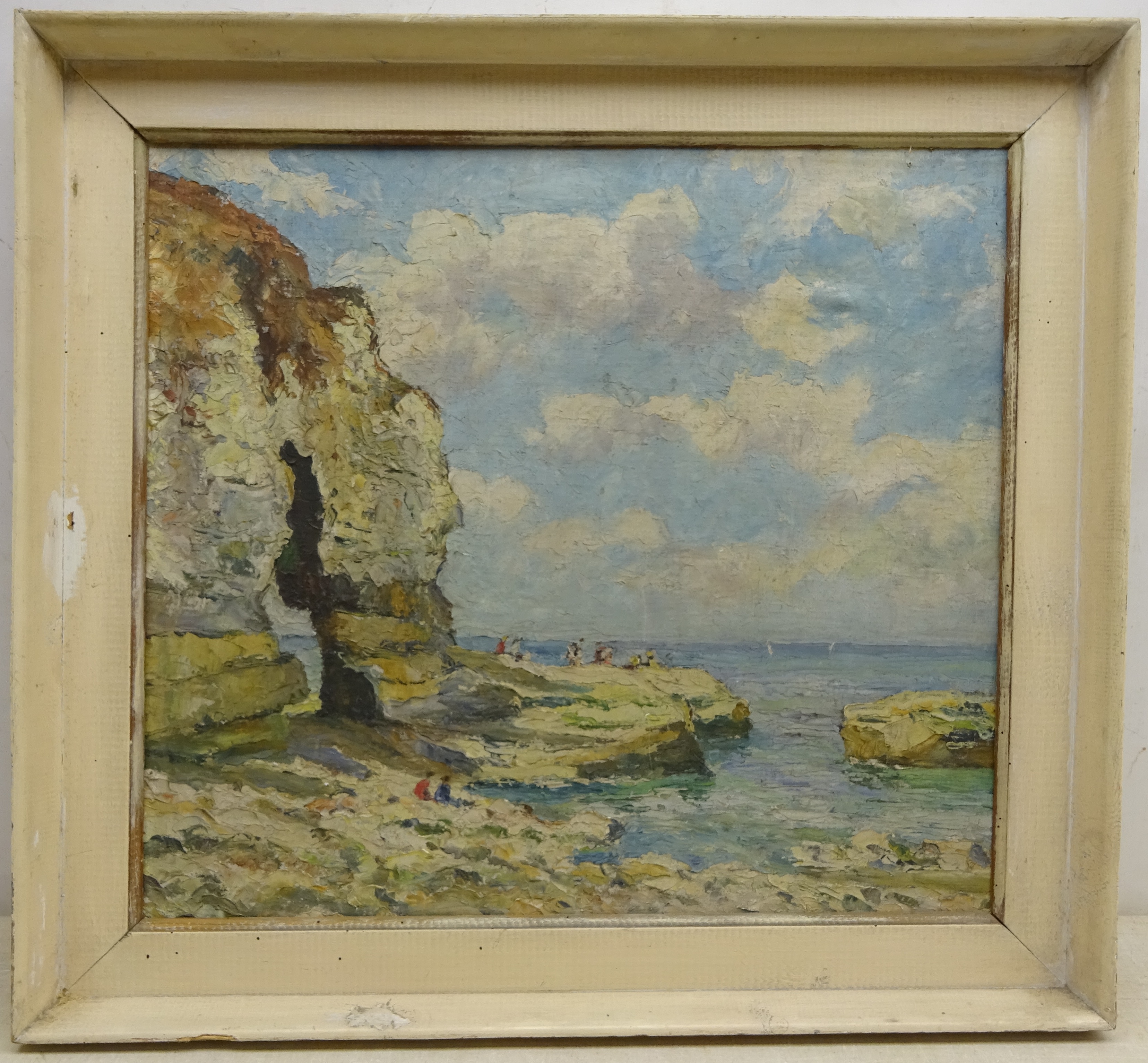 Ken Johnson (British 20th century): Figures on Thornwick Bay, oil on canvas signed, - Image 2 of 2