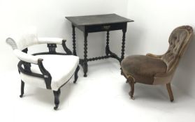 19th century oak side table, painted black finish, single drawer,