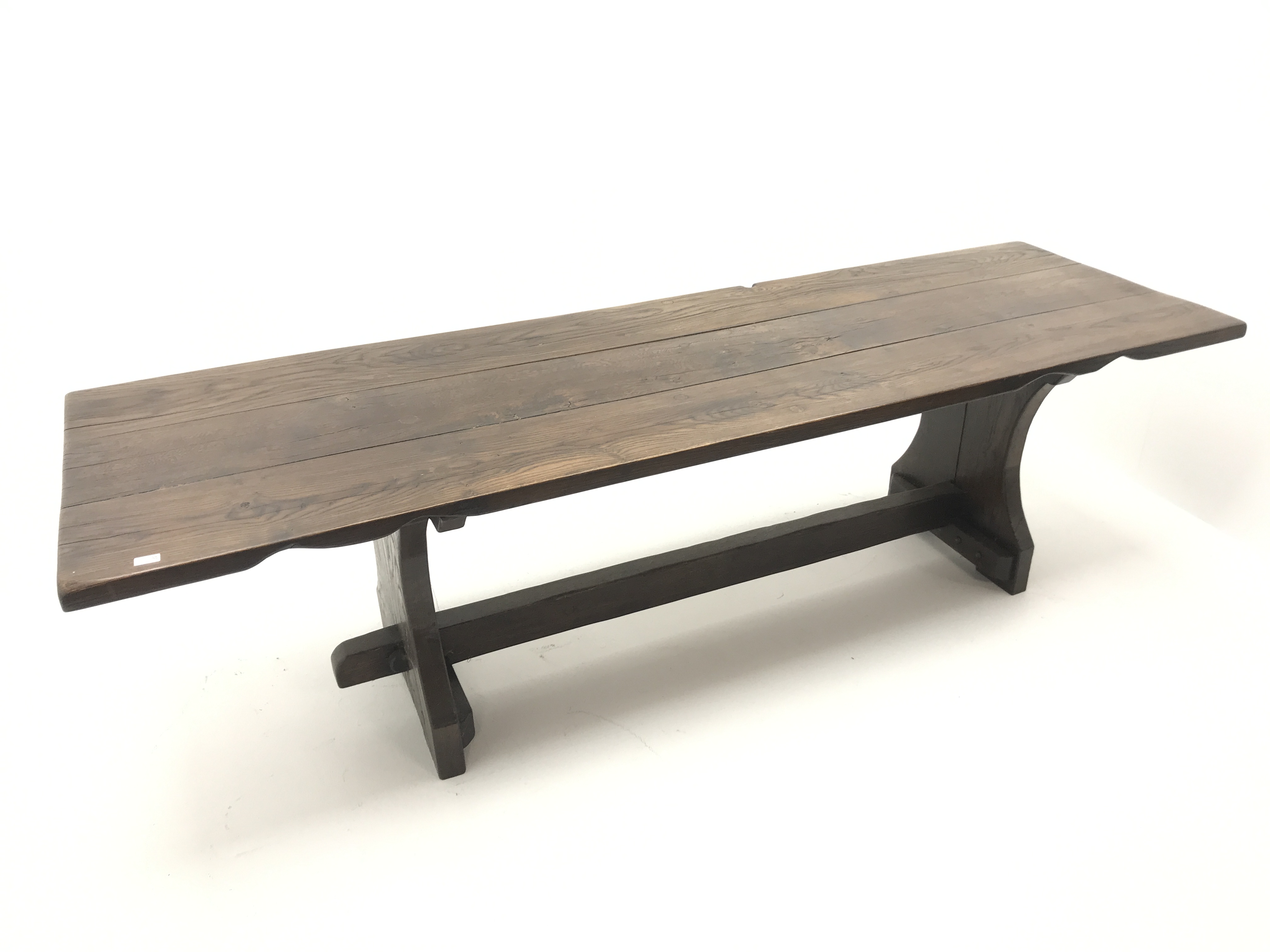 17th century style oak refectory dining table, planked top, - Image 4 of 5