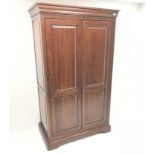 French cherry wood double wardrobe, projecting cornice,