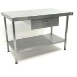 Two tier stainless steel preparation table with single drawer, W120cm, H84cm,
