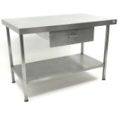 Two tier stainless steel preparation table with single drawer, W120cm, H84cm,