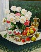 Gregori (Lysechko) Lyssetchko (Russian 1939-): Still Life of Flowers Fruit and Tea ware,