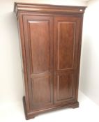 French cherry wood double wardrobe, projecting cornice,