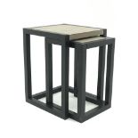 Modern nest of two tables, ebonised frame, W45cm, H60cm,