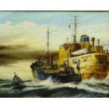 Peter Gerald Baker (British 20th century): 'Dropping the Pilot' to the Danish liquified gas carrier