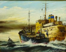 Peter Gerald Baker (British 20th century): 'Dropping the Pilot' to the Danish liquified gas carrier