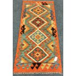 Choli Kilim vegetable dye wool red ground runner,