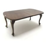 Early 20th century mahogany telescopic dining table, two leaves, cabriole legs on pad feet, W181cm,