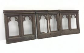 Two double and two single Gothic style timber window frames, W70cm, H74cm and W34cm,