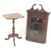 Small Edwardian inlaid mahogany corner cabinet, H97cm W60cm,