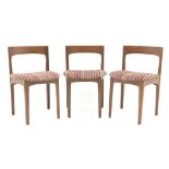 Three mid century teak framed dining chairs, upholstered seat,