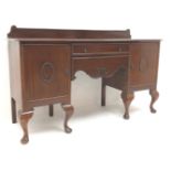 George III style mahogany kneehole sideboard, two drawers and two cupboards, cabriole legs, W183cm,