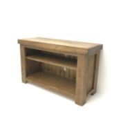 Solid pine television entertainment cabinet, single shelf, stile supports, W115cm, H70cm,