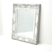 Rectangular bevel edge wall mirror in white swept frame, W74cm,