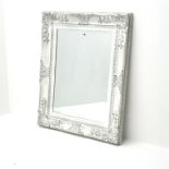 Rectangular bevel edge wall mirror in white swept frame, W74cm,