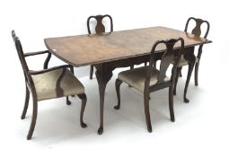 Regency style walnut extending dining table, acanthus carved cabriole legs on pad feet,
