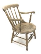 19th century beech and elm spindle back elm armchair, rounded seat,
