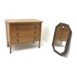 Early 20th century light oak chest, three drawers, barley twist supports (W90cm, H78cm,