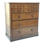 Victorian mahogany chest, six short and three long drawers, bun feet, W123cm, H132cm,