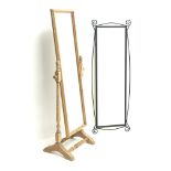 Pine dressing mirror on trestle supports, H150cm,