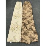 Pair taupe ground lined curtains (Drop - 225cm,