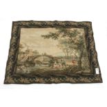 French style tapestry depicting rural river scene,