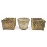 Pair square Cotswold composite stone lattice planters W32cm, D32cm,