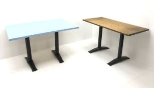 Metal twin pedestal café table with sky blue top (W120cm, H74cm),