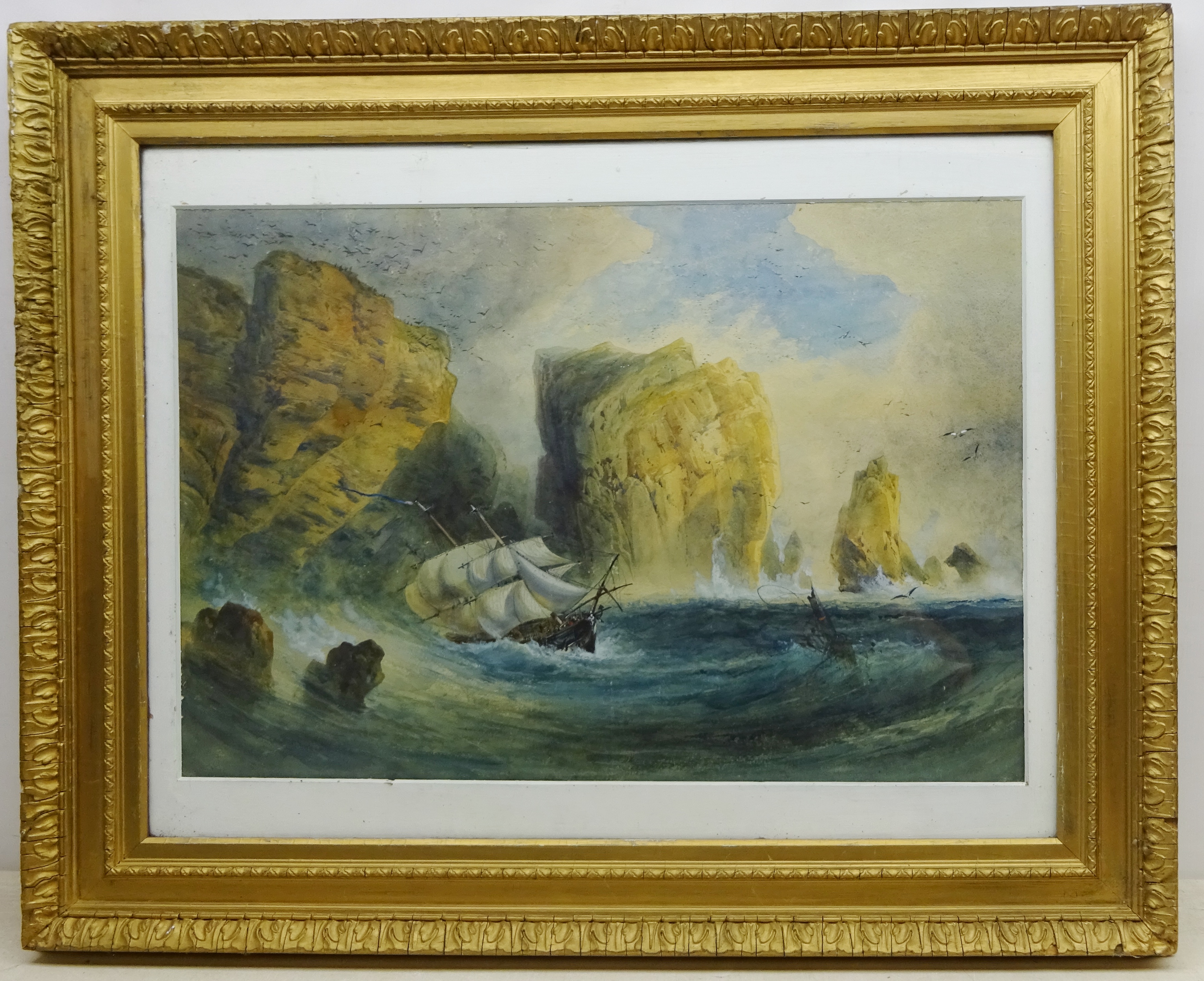 English School 19th/early 20th century: Sailing Vessel in Distress Along a Rocky Coastline, - Image 2 of 2