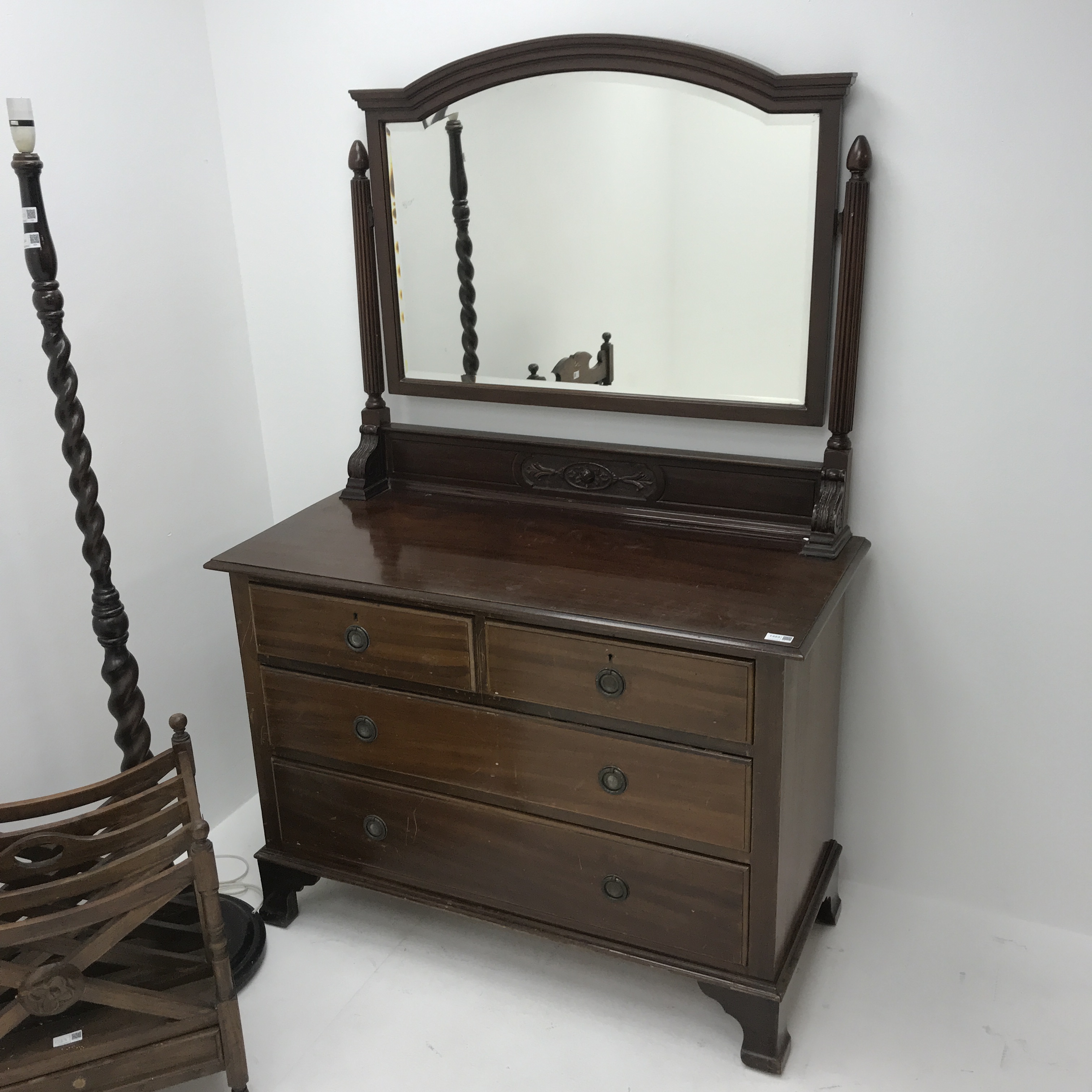 Edwardian dressing chest, raised mirror back above two short and two long drawers, - Image 3 of 3