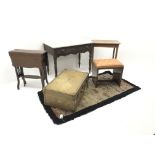 Art Deco style walnut finish stool, upholstered seat (W50cm, H48cm, D36cm),