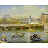 J Holmes (British 20th century): 'The Yacht Harbour Scarborough', oil on board signed,
