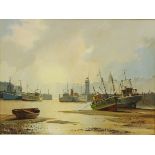 Don Micklethwaite (1936-): Beached Fishing Boats in Scarborough Harbour,