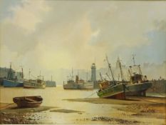 Don Micklethwaite (1936-): Beached Fishing Boats in Scarborough Harbour,