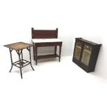 Edwardian stained pine marble top wash stand, raised panelled back,