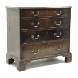 Georgian cross banded mahogany chest, four graduating drawers, shaped bracket supports, W91cm,