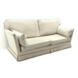 Three seat sofa upholstered in natural fabric (W210cm) and matching armchair (W96cm)